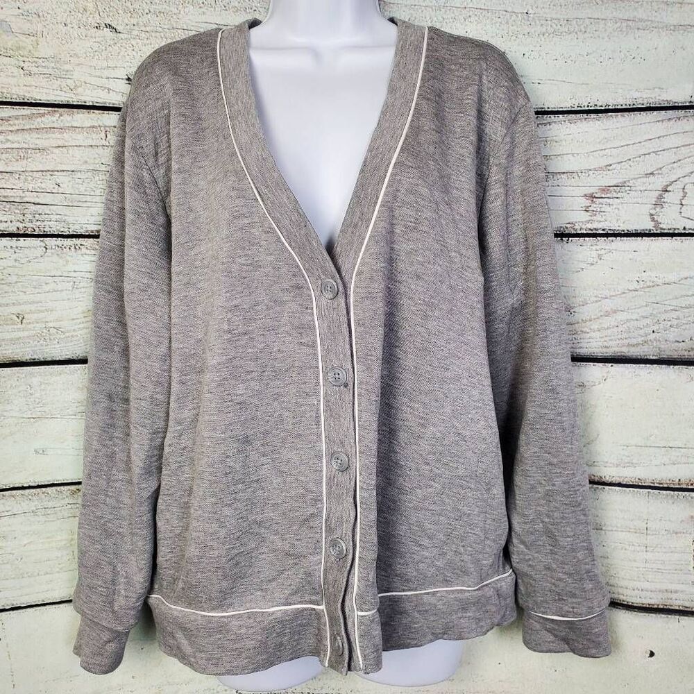 All In Motion Women’s Cardigan Gray Button Front Lounge Top Size L